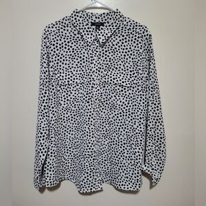 Alfani Black And White Polka Dotted Womans Button Up Shirt